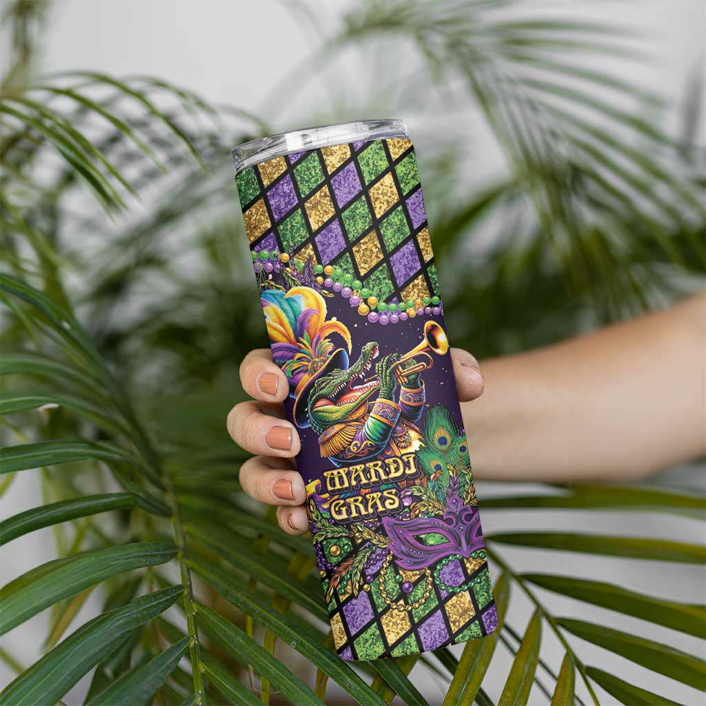 Mardi Gras Alligator Skinny Tumbler Let the Gator Jazz Roll - Wonder Print Shop