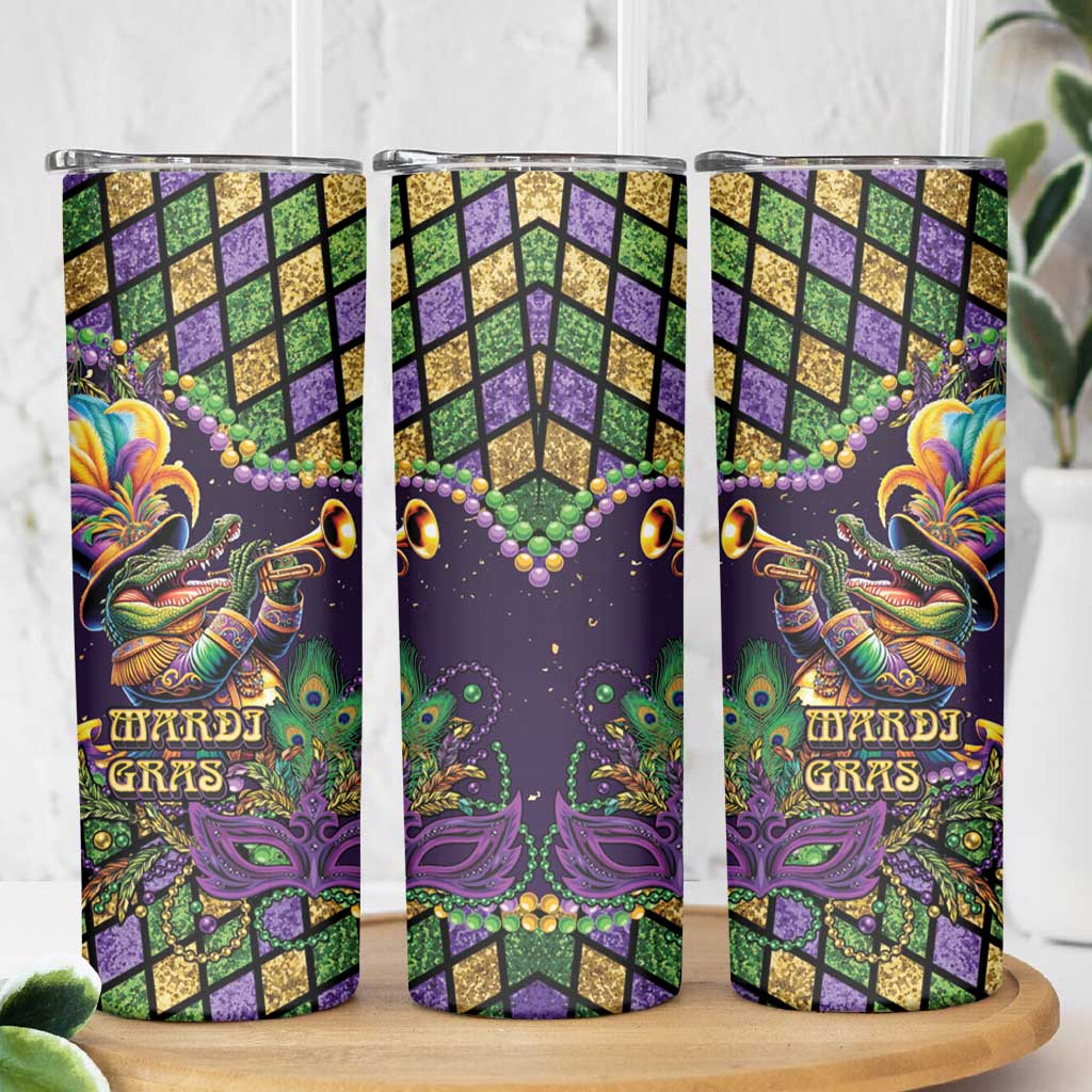 Mardi Gras Alligator Skinny Tumbler Let the Gator Jazz Roll - Wonder Print Shop