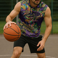 Mardi Gras Alligator Sleeveless Hoodie Let the Gator Jazz Roll - Wonder Print Shop