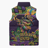 Mardi Gras Alligator Sleeveless Puffer Jacket Let the Gator Jazz Roll - Wonder Print Shop