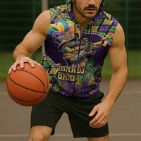Mardi Gras Alligator Sleeveless Zip Hoodie Let the Gator Jazz Roll - Wonder Print Shop