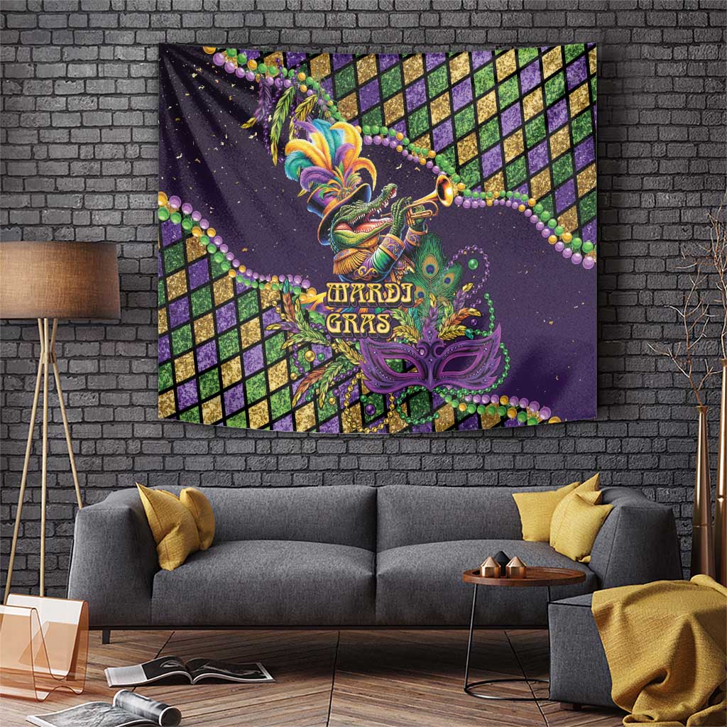 Mardi Gras Alligator Tapestry Let the Gator Jazz Roll - Wonder Print Shop