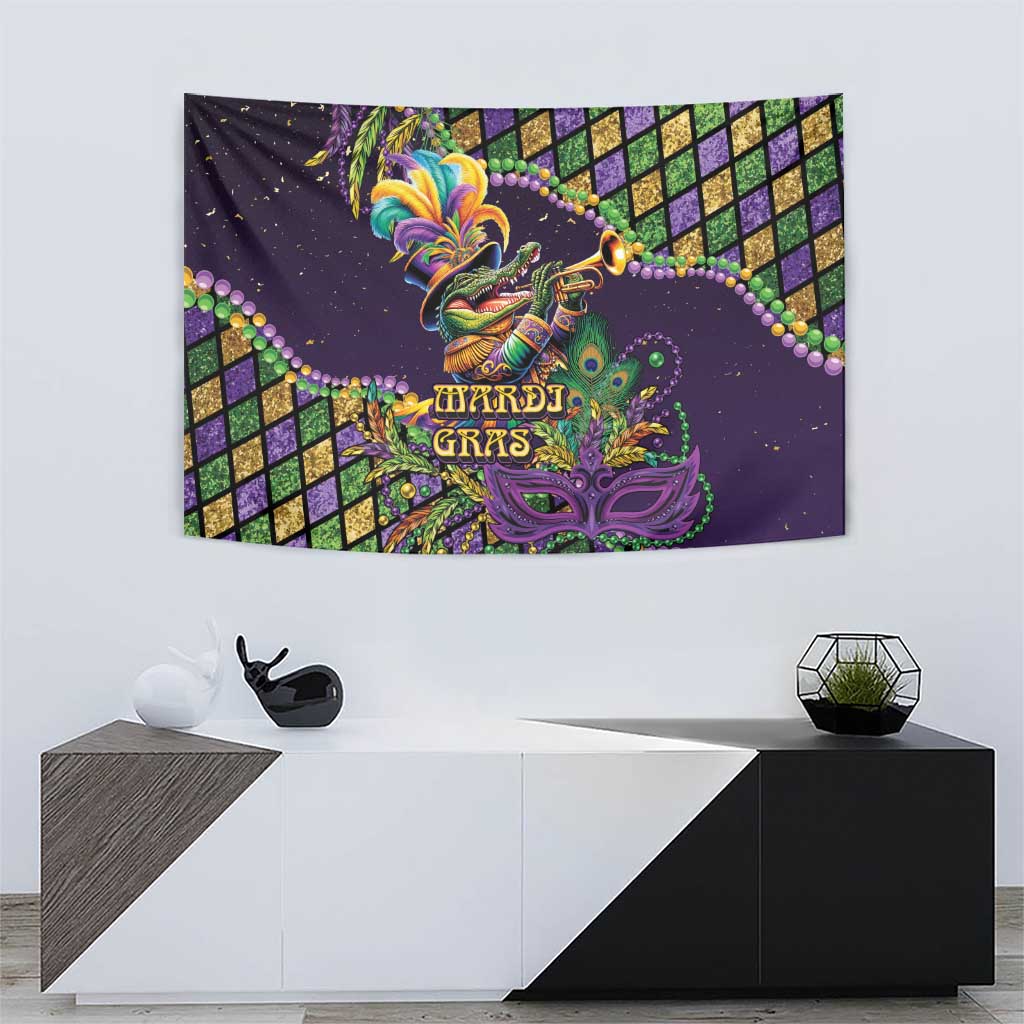 Mardi Gras Alligator Tapestry Let the Gator Jazz Roll - Wonder Print Shop