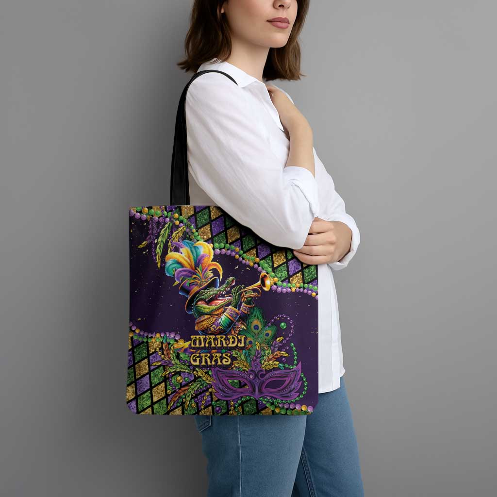 Mardi Gras Alligator Tote Bag Let the Gator Jazz Roll - Wonder Print Shop