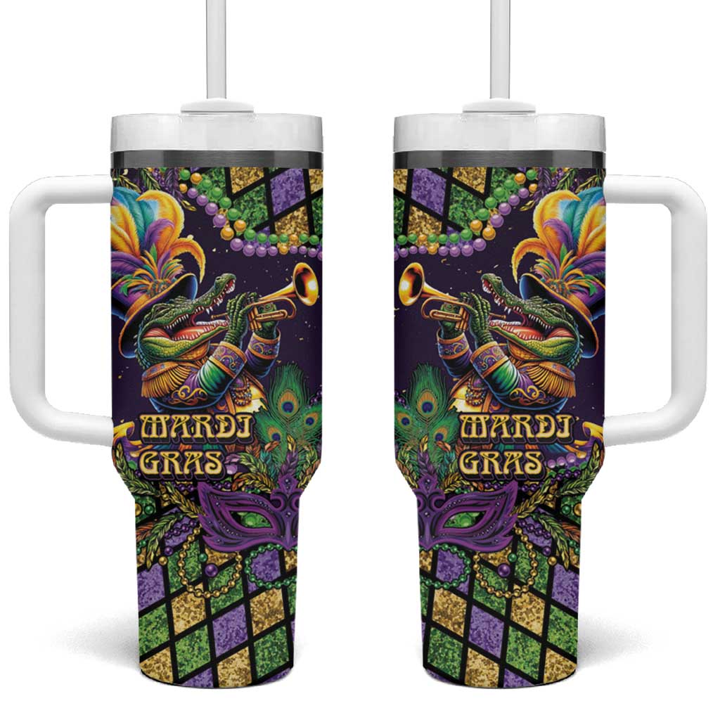 Mardi Gras Alligator Tumbler With Handle Let the Gator Jazz Roll - Wonder Print Shop
