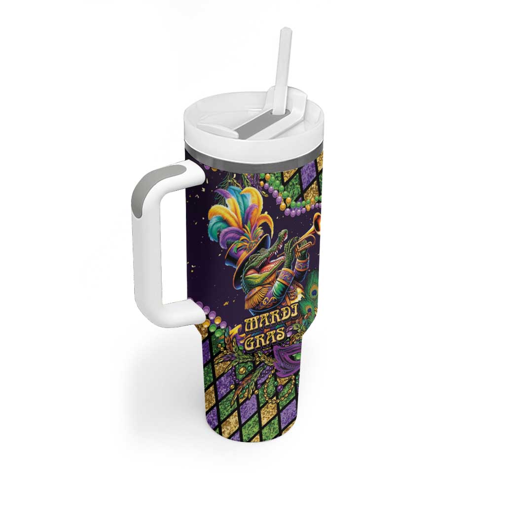 Mardi Gras Alligator Tumbler With Handle Let the Gator Jazz Roll - Wonder Print Shop