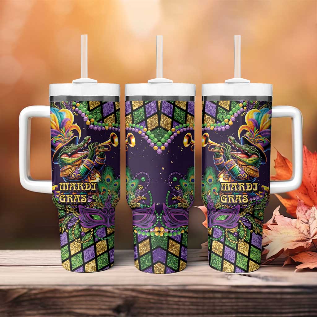 Mardi Gras Alligator Tumbler With Handle Let the Gator Jazz Roll - Wonder Print Shop