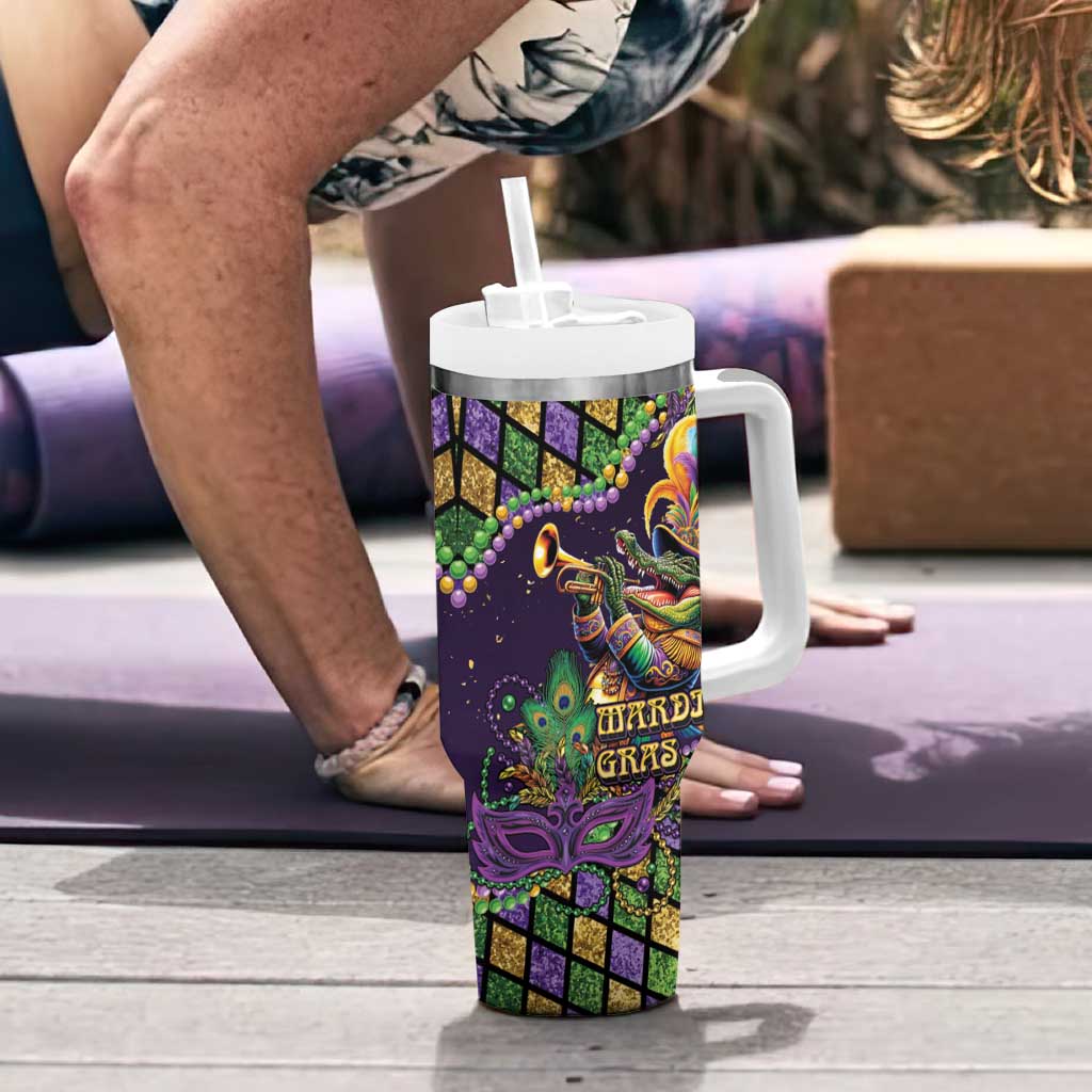 Mardi Gras Alligator Tumbler With Handle Let the Gator Jazz Roll - Wonder Print Shop