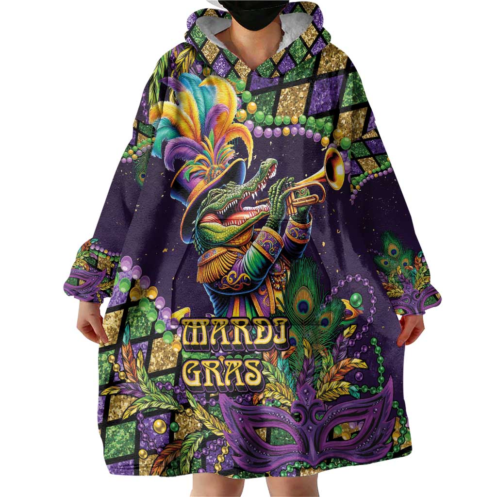 Mardi Gras Alligator Wearable Blanket Hoodie Let the Gator Jazz Roll - Wonder Print Shop