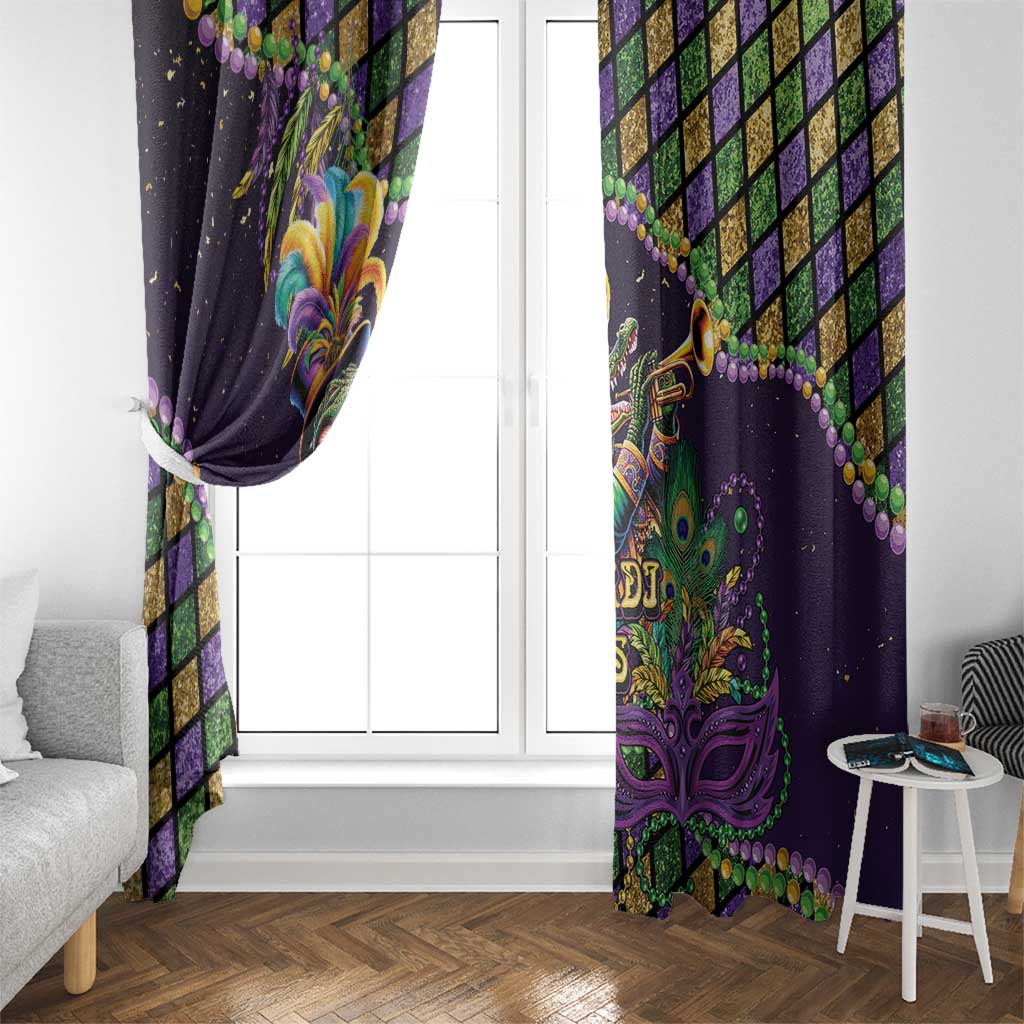 Mardi Gras Alligator Window Curtain Let the Gator Jazz Roll - Wonder Print Shop