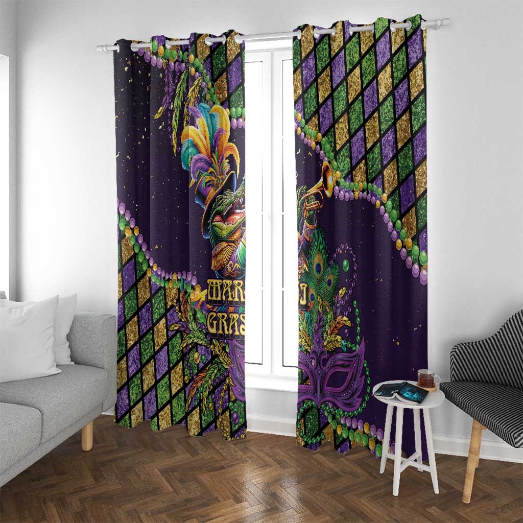 Mardi Gras Alligator Window Curtain Let the Gator Jazz Roll - Wonder Print Shop