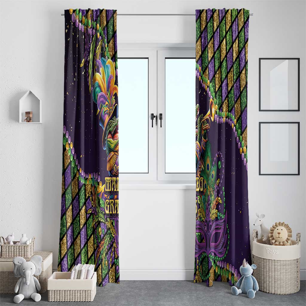 Mardi Gras Alligator Window Curtain Let the Gator Jazz Roll - Wonder Print Shop