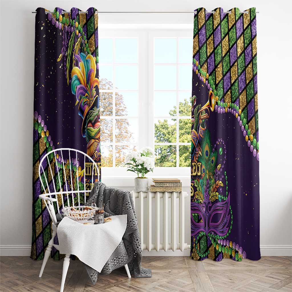 Mardi Gras Alligator Window Curtain Let the Gator Jazz Roll - Wonder Print Shop