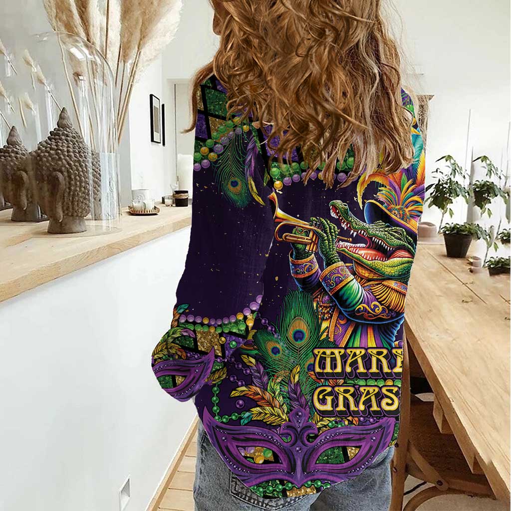 Mardi Gras Alligator Women Casual Shirt Let the Gator Jazz Roll - Wonder Print Shop