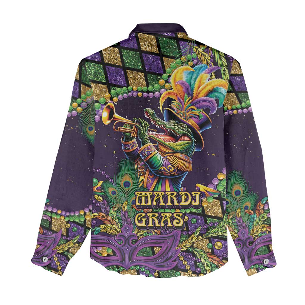 Mardi Gras Alligator Women Casual Shirt Let the Gator Jazz Roll - Wonder Print Shop