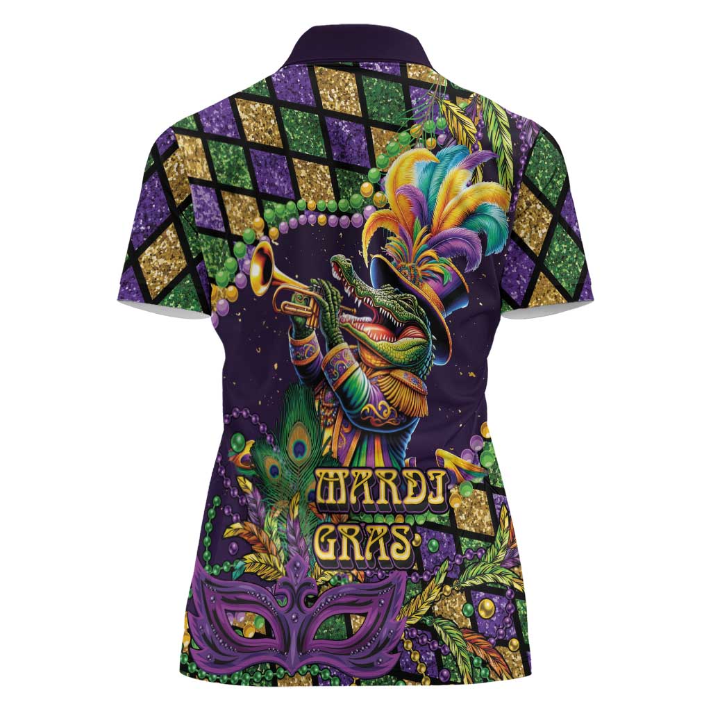 Mardi Gras Alligator Women Polo Shirt Let the Gator Jazz Roll - Wonder Print Shop