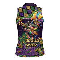 Mardi Gras Alligator Women Sleeveless Polo Shirt Let the Gator Jazz Roll - Wonder Print Shop