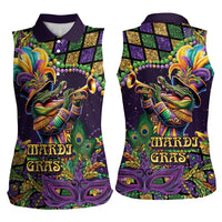 Mardi Gras Alligator Women Sleeveless Polo Shirt Let the Gator Jazz Roll - Wonder Print Shop