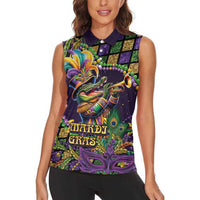 Mardi Gras Alligator Women Sleeveless Polo Shirt Let the Gator Jazz Roll - Wonder Print Shop