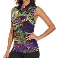 Mardi Gras Alligator Women Sleeveless Polo Shirt Let the Gator Jazz Roll - Wonder Print Shop
