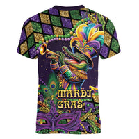 Mardi Gras Alligator Women V-Neck T-Shirt Let the Gator Jazz Roll - Wonder Print Shop