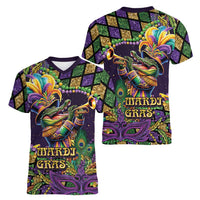 Mardi Gras Alligator Women V-Neck T-Shirt Let the Gator Jazz Roll - Wonder Print Shop