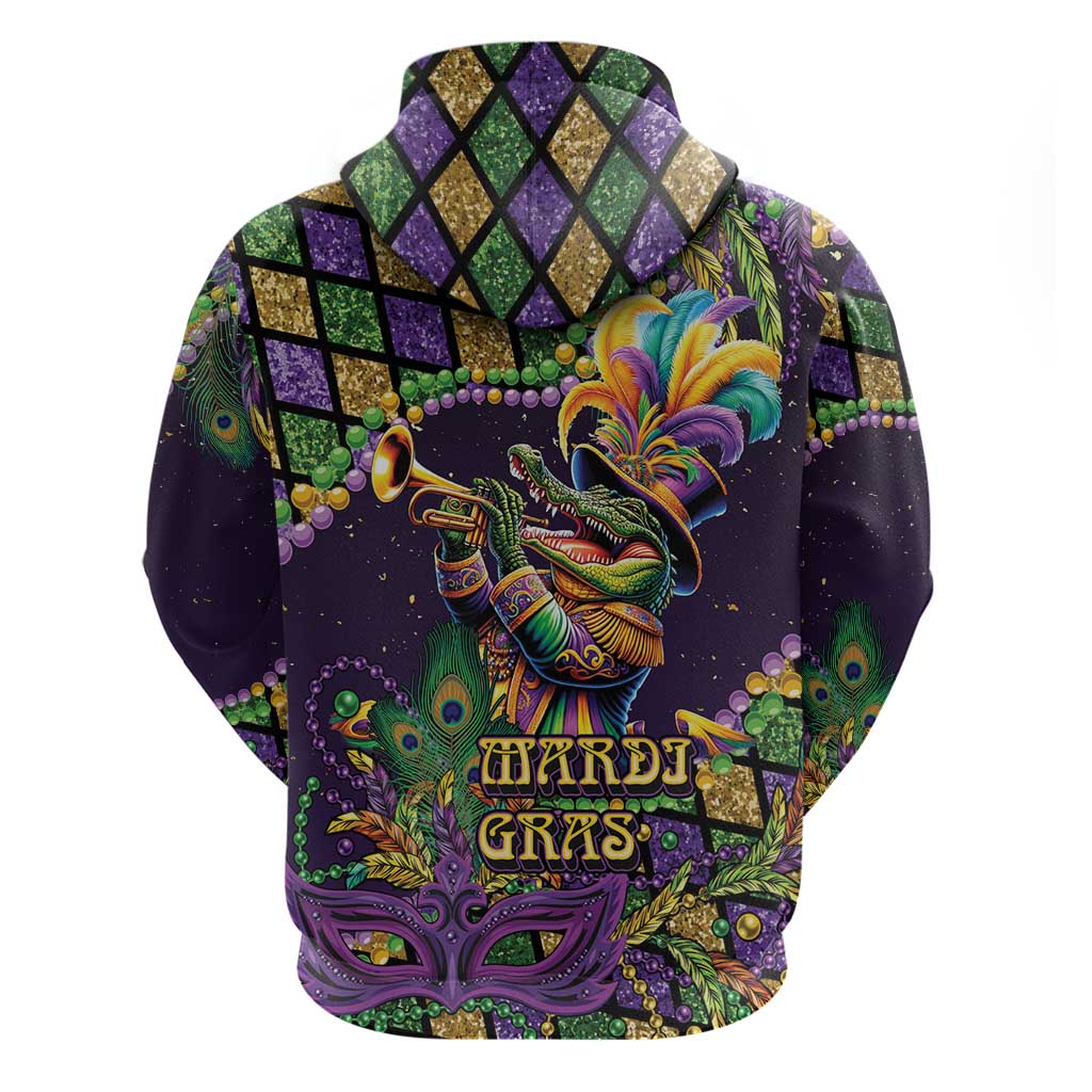 Mardi Gras Alligator Zip Hoodie Let the Gator Jazz Roll - Wonder Print Shop