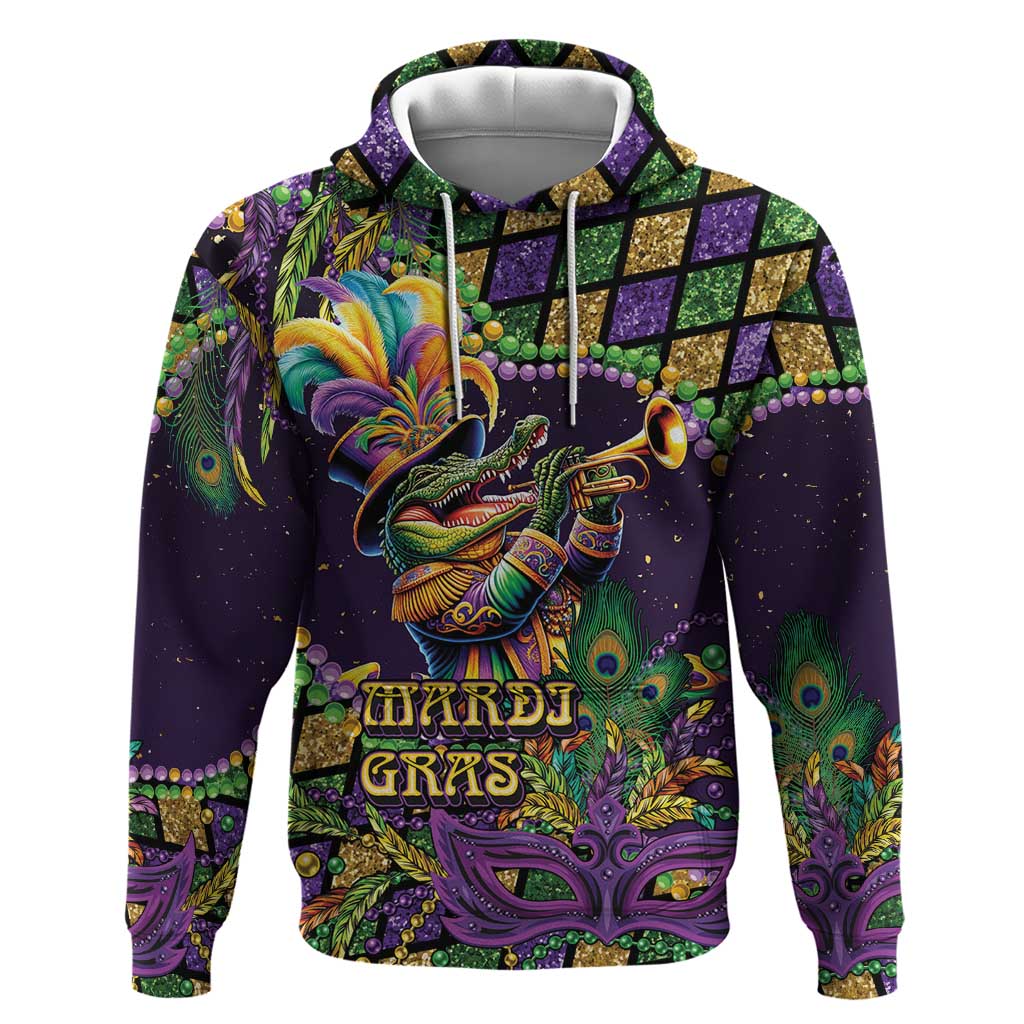 Mardi Gras Alligator Zip Hoodie Let the Gator Jazz Roll - Wonder Print Shop