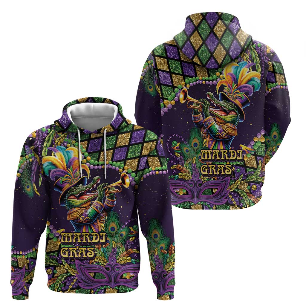Mardi Gras Alligator Zip Hoodie Let the Gator Jazz Roll - Wonder Print Shop