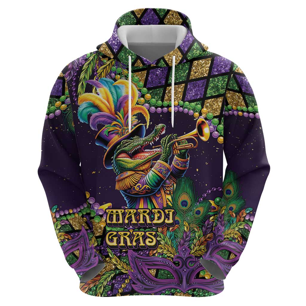 Mardi Gras Alligator Zip Hoodie Let the Gator Jazz Roll - Wonder Print Shop