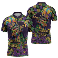 Mardi Gras Alligator Zipper Polo Shirt Let the Gator Jazz Roll - Wonder Print Shop