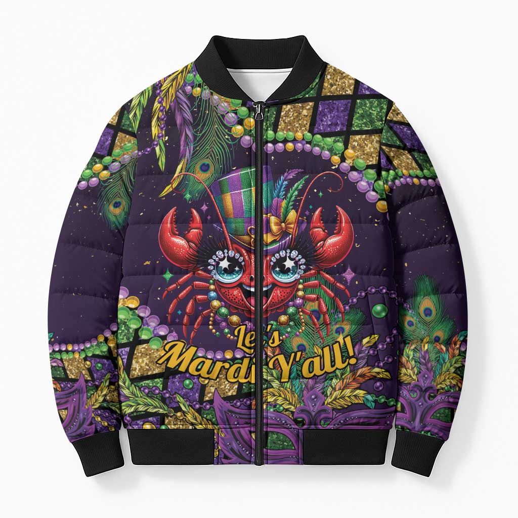 Mardi Gras Crawfish Bomber Puffer Jacket Let's Mardi Y'all - Wonder Print Shop