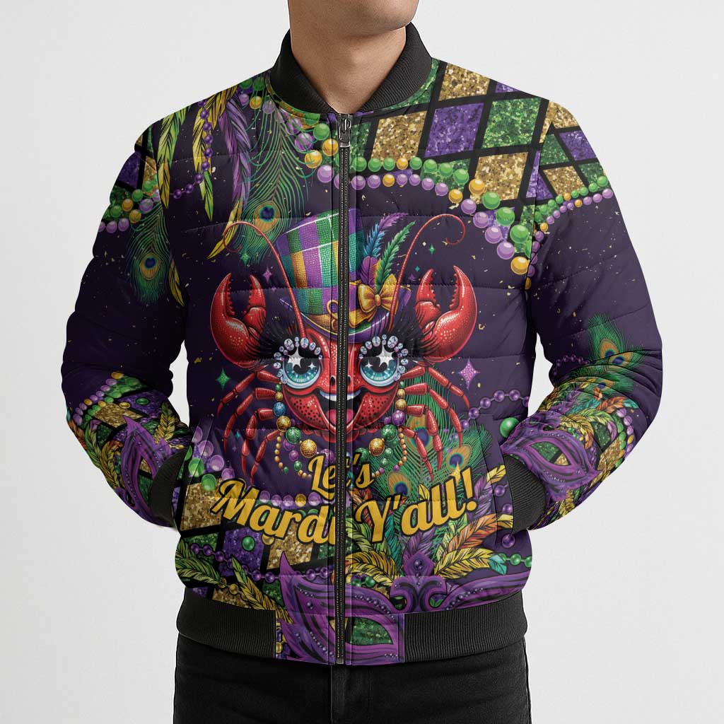 Mardi Gras Crawfish Bomber Puffer Jacket Let's Mardi Y'all - Wonder Print Shop