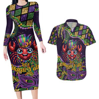 Mardi Gras Crawfish Couples Matching Long Sleeve Bodycon Dress and Hawaiian Shirt Let's Mardi Y'all - Wonder Print Shop