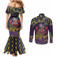 Mardi Gras Crawfish Couples Matching Mermaid Dress and Long Sleeve Button Shirt Let's Mardi Y'all - Wonder Print Shop