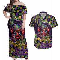 Mardi Gras Crawfish Couples Matching Off Shoulder Maxi Dress and Hawaiian Shirt Let's Mardi Y'all - Wonder Print Shop