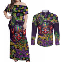 Mardi Gras Crawfish Couples Matching Off Shoulder Maxi Dress and Long Sleeve Button Shirt Let's Mardi Y'all - Wonder Print Shop