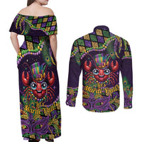 Mardi Gras Crawfish Couples Matching Off Shoulder Maxi Dress and Long Sleeve Button Shirt Let's Mardi Y'all - Wonder Print Shop