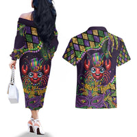 Mardi Gras Crawfish Couples Matching Off The Shoulder Long Sleeve Dress and Hawaiian Shirt Let's Mardi Y'all - Wonder Print Shop