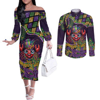 Mardi Gras Crawfish Couples Matching Off The Shoulder Long Sleeve Dress and Long Sleeve Button Shirt Let's Mardi Y'all - Wonder Print Shop