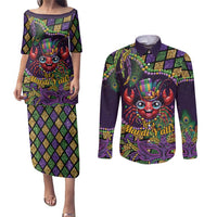 Mardi Gras Crawfish Couples Matching Puletasi and Long Sleeve Button Shirt Let's Mardi Y'all - Wonder Print Shop