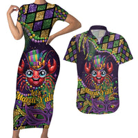 Mardi Gras Crawfish Couples Matching Short Sleeve Bodycon Dress and Hawaiian Shirt Let's Mardi Y'all - Wonder Print Shop
