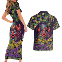 Mardi Gras Crawfish Couples Matching Short Sleeve Bodycon Dress and Hawaiian Shirt Let's Mardi Y'all - Wonder Print Shop