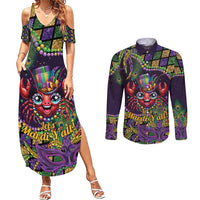 Mardi Gras Crawfish Couples Matching Summer Maxi Dress and Long Sleeve Button Shirt Let's Mardi Y'all - Wonder Print Shop
