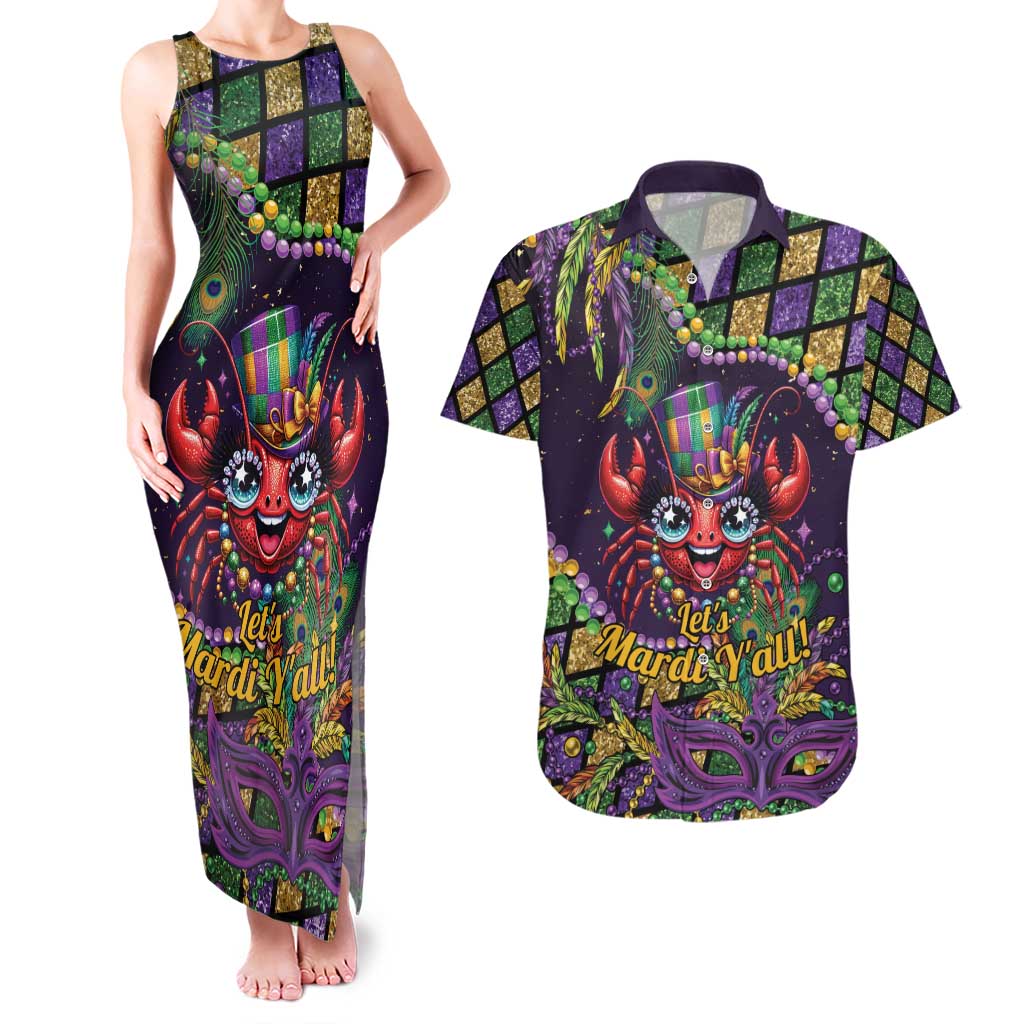 Mardi Gras Crawfish Couples Matching Tank Maxi Dress and Hawaiian Shirt Let's Mardi Y'all - Wonder Print Shop