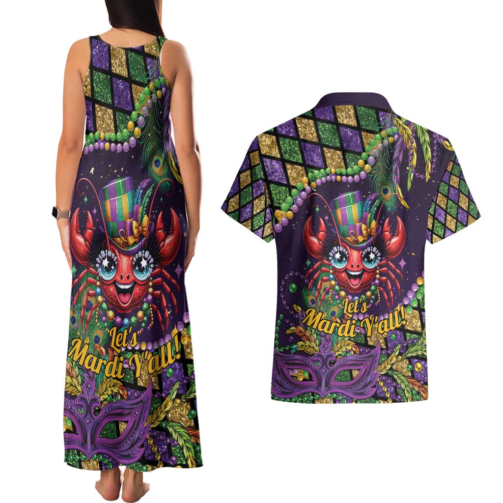 Mardi Gras Crawfish Couples Matching Tank Maxi Dress and Hawaiian Shirt Let's Mardi Y'all - Wonder Print Shop