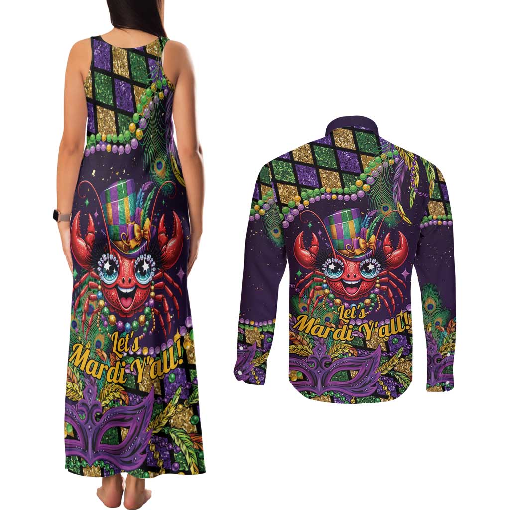 Mardi Gras Crawfish Couples Matching Tank Maxi Dress and Long Sleeve Button Shirt Let's Mardi Y'all - Wonder Print Shop