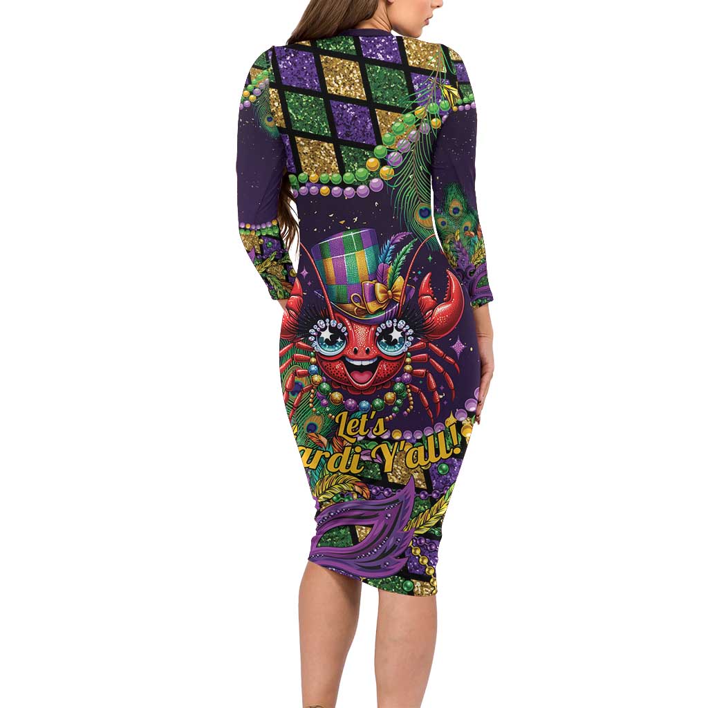 Mardi Gras Crawfish Family Matching Long Sleeve Bodycon Dress and Hawaiian Shirt Let's Mardi Y'all - Wonder Print Shop