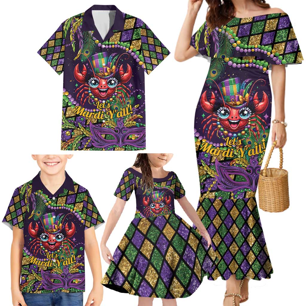 Mardi Gras Crawfish Family Matching Mermaid Dress and Hawaiian Shirt Let's Mardi Y'all - Wonder Print Shop