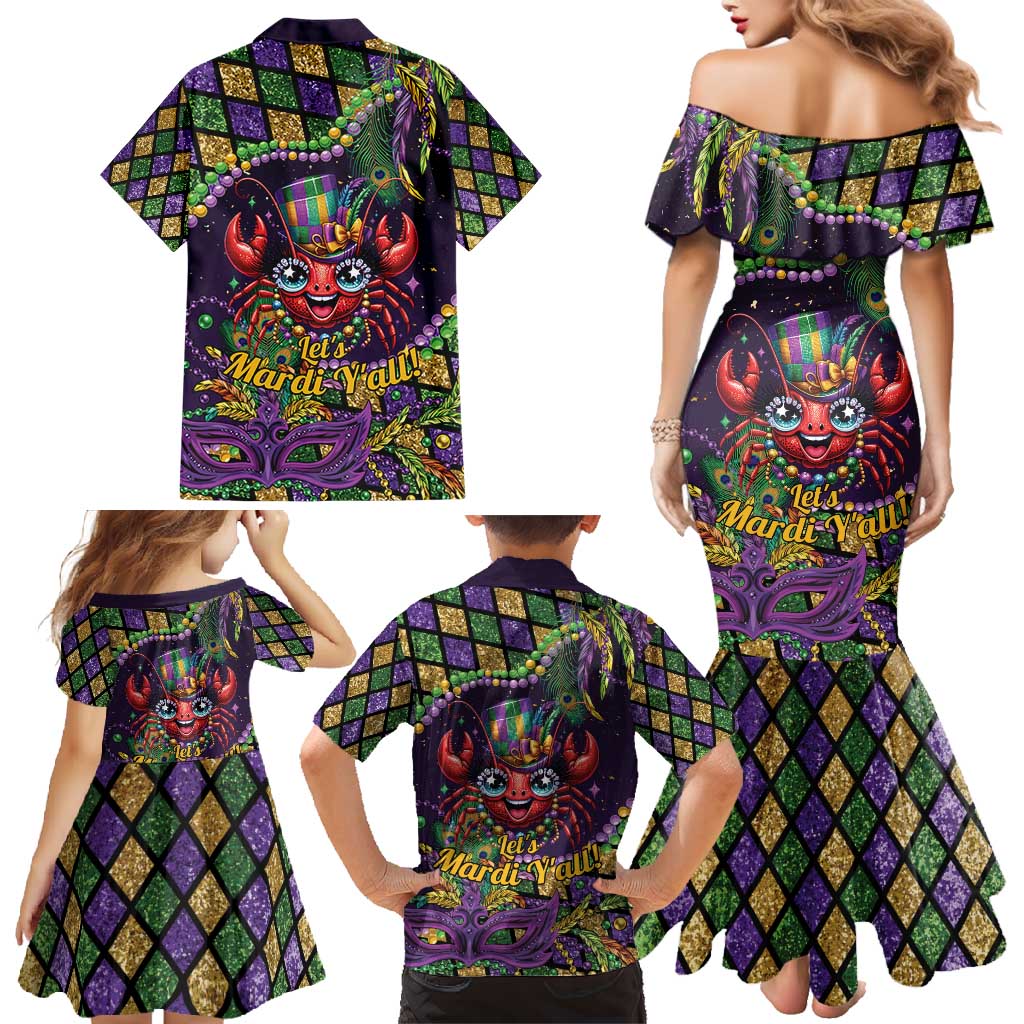 Mardi Gras Crawfish Family Matching Mermaid Dress and Hawaiian Shirt Let's Mardi Y'all - Wonder Print Shop